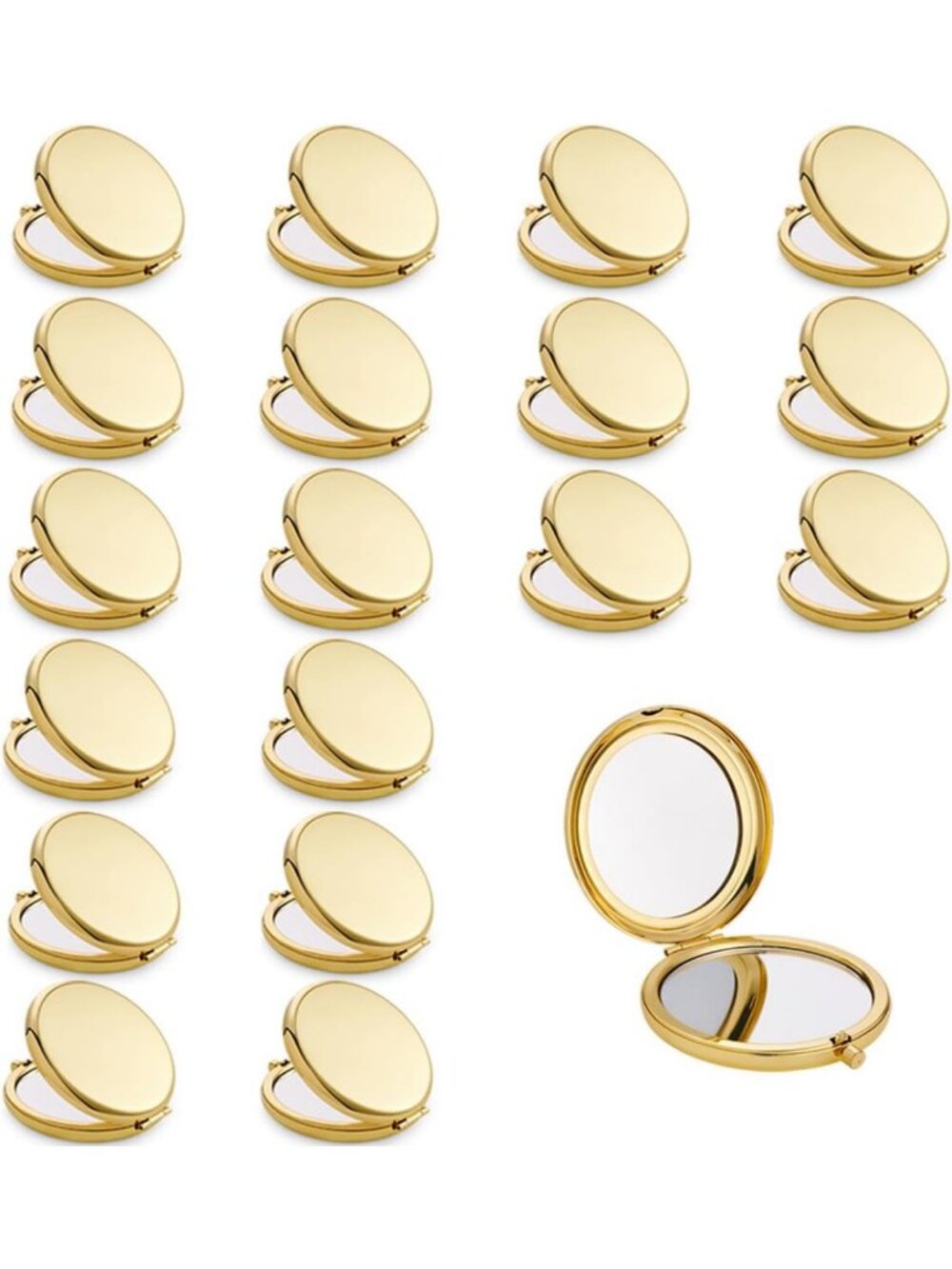 Portable Double-Sided Compact Mirror for Purse, 1X/2X Magnifying, Gold - 18 Pack